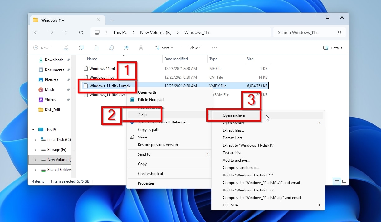 Open Recovered VM Disk Image With 7 Zip