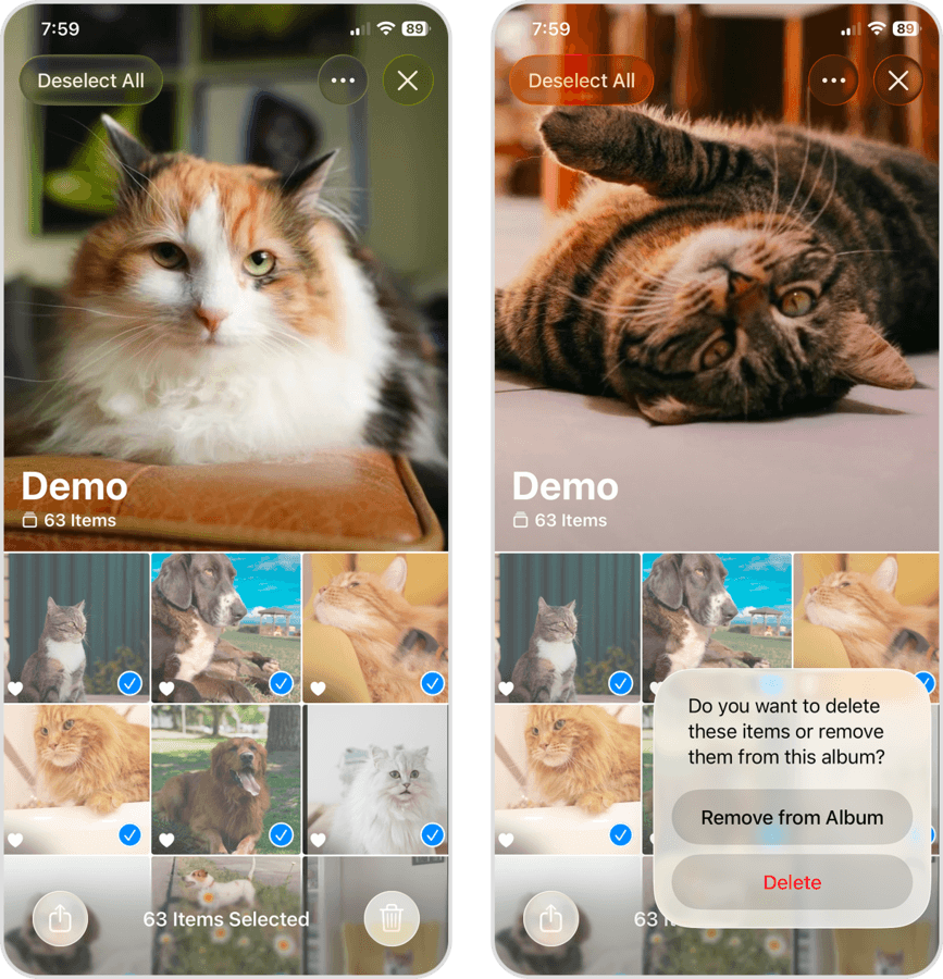 Deleting images from an album in the Photos app