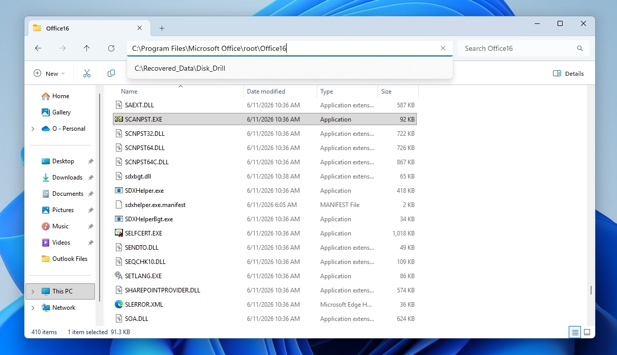ScanPST In Windows File Explorer
