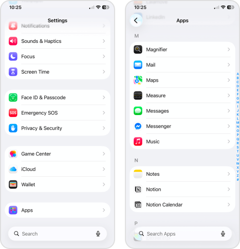 Messages settings in the Settings app