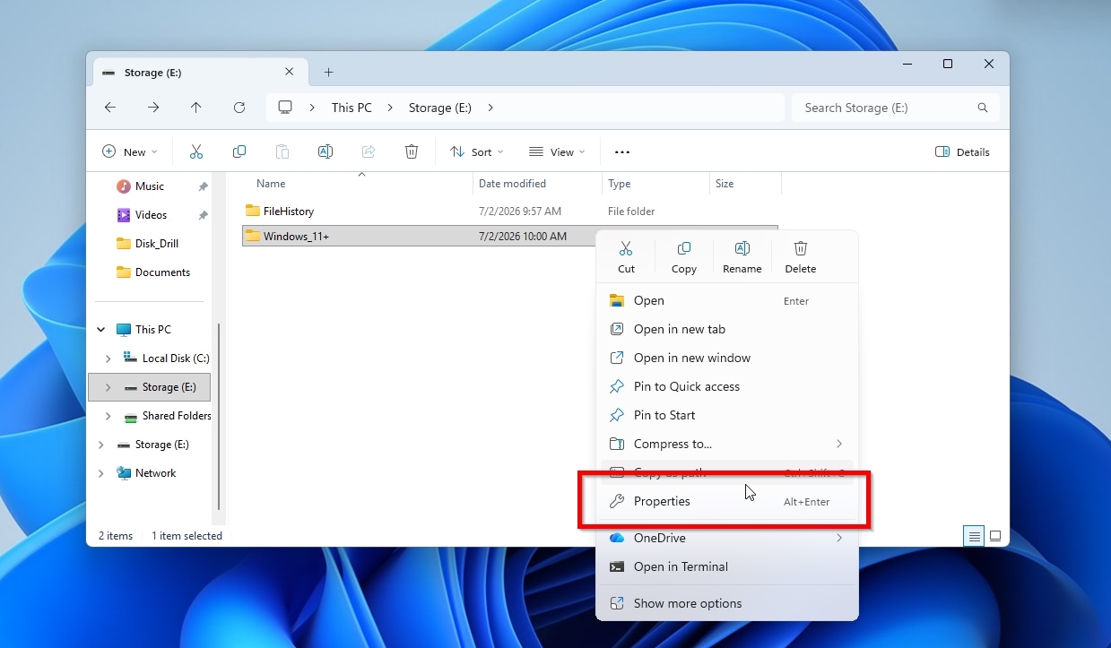 VM Folder Properties Menu Entry in Windows File Explorer