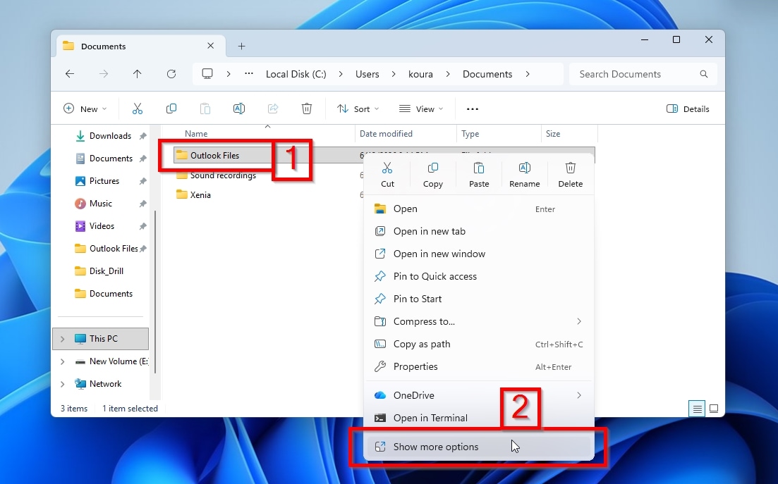 Windows File Explorer Outlook Files Show More Options