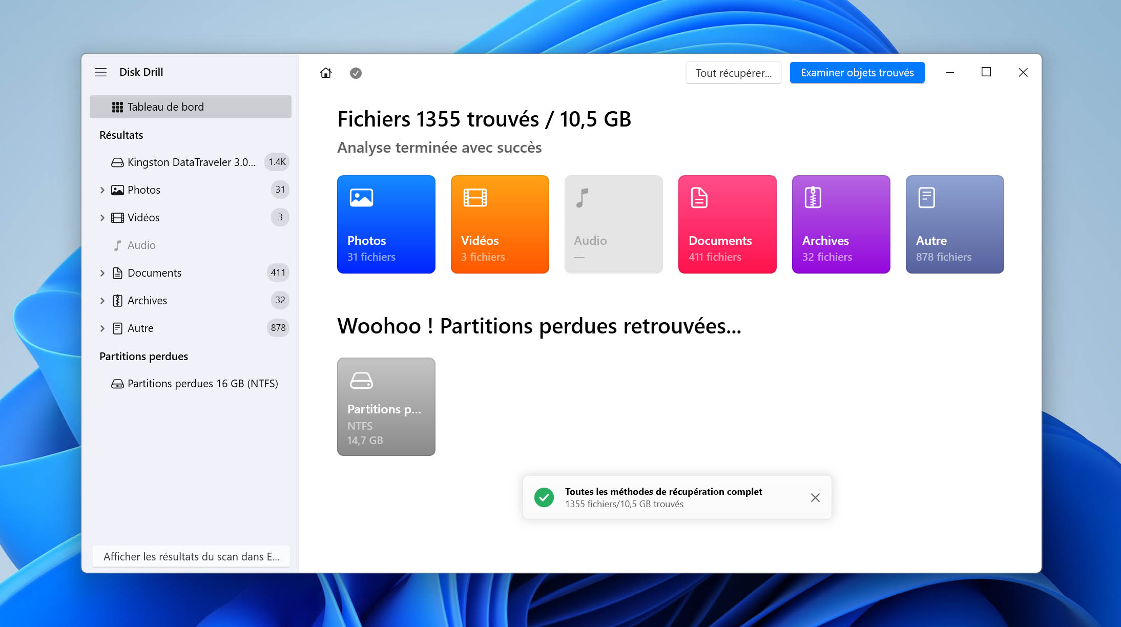 Clé USB formatée par Disk Drill et scannée
