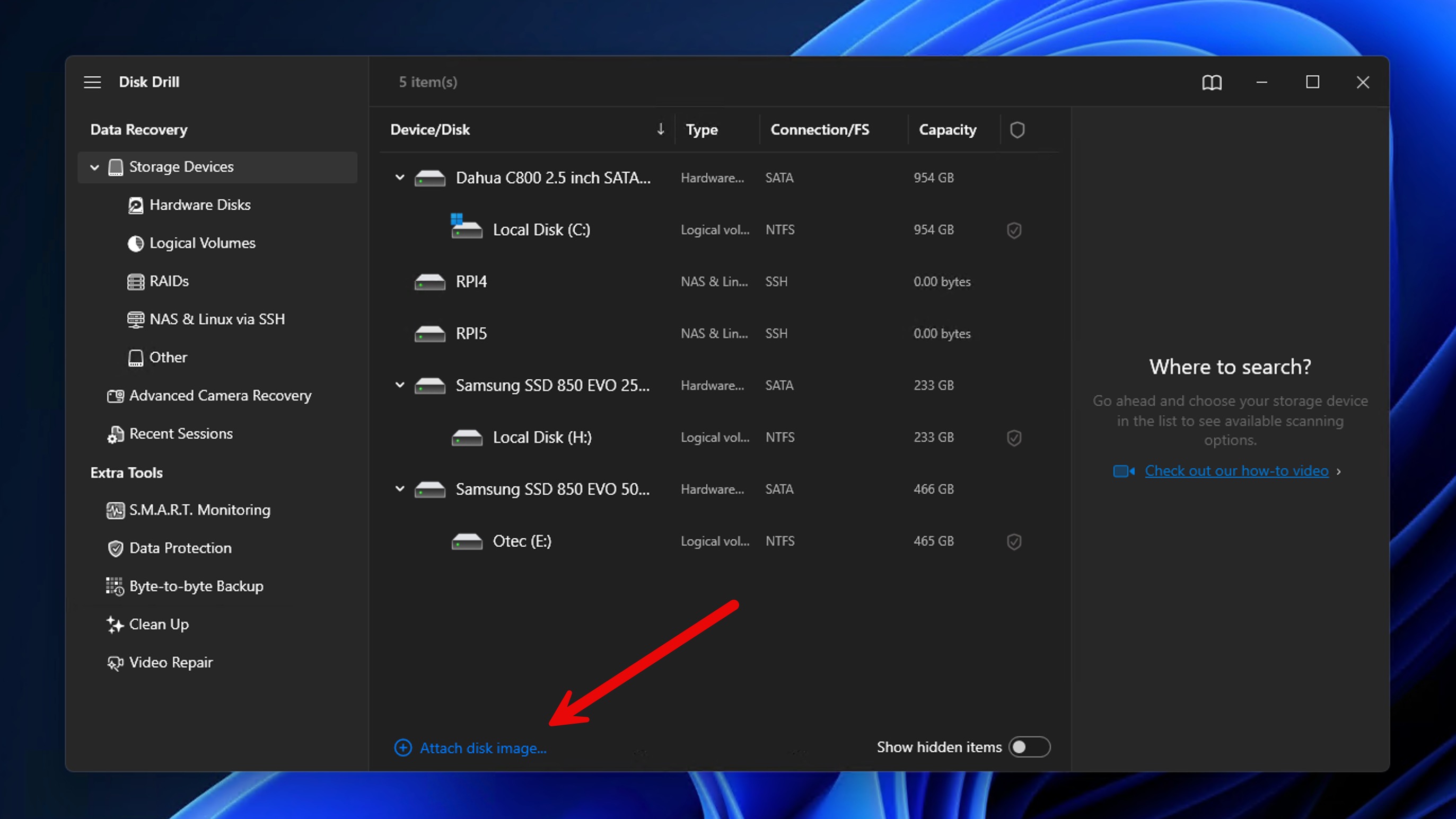 attach disk image