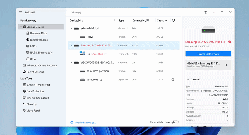 Creating a drive image with Disk Drill.