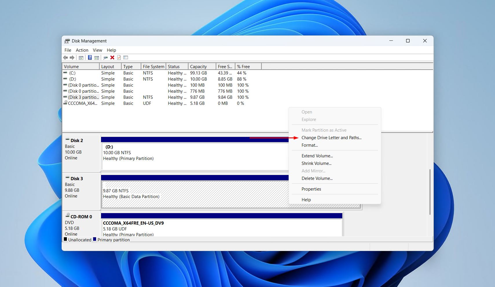 Choosing a drive letter.