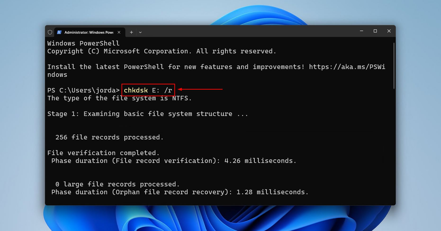 Running CHKDSK.