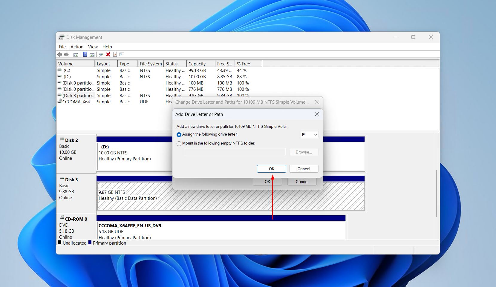 Confirming the drive letter.