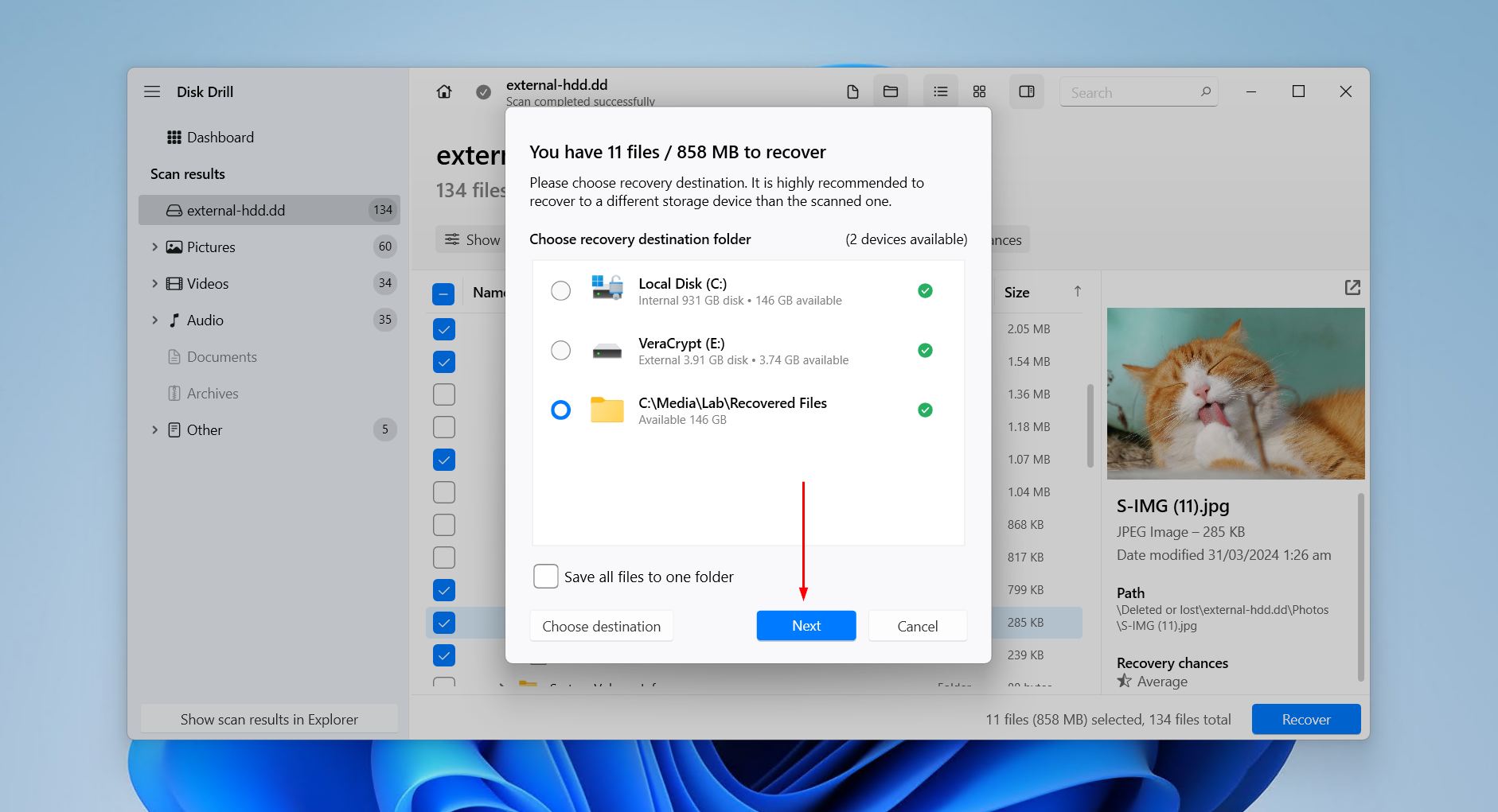 Confirming external HDD recovery.
