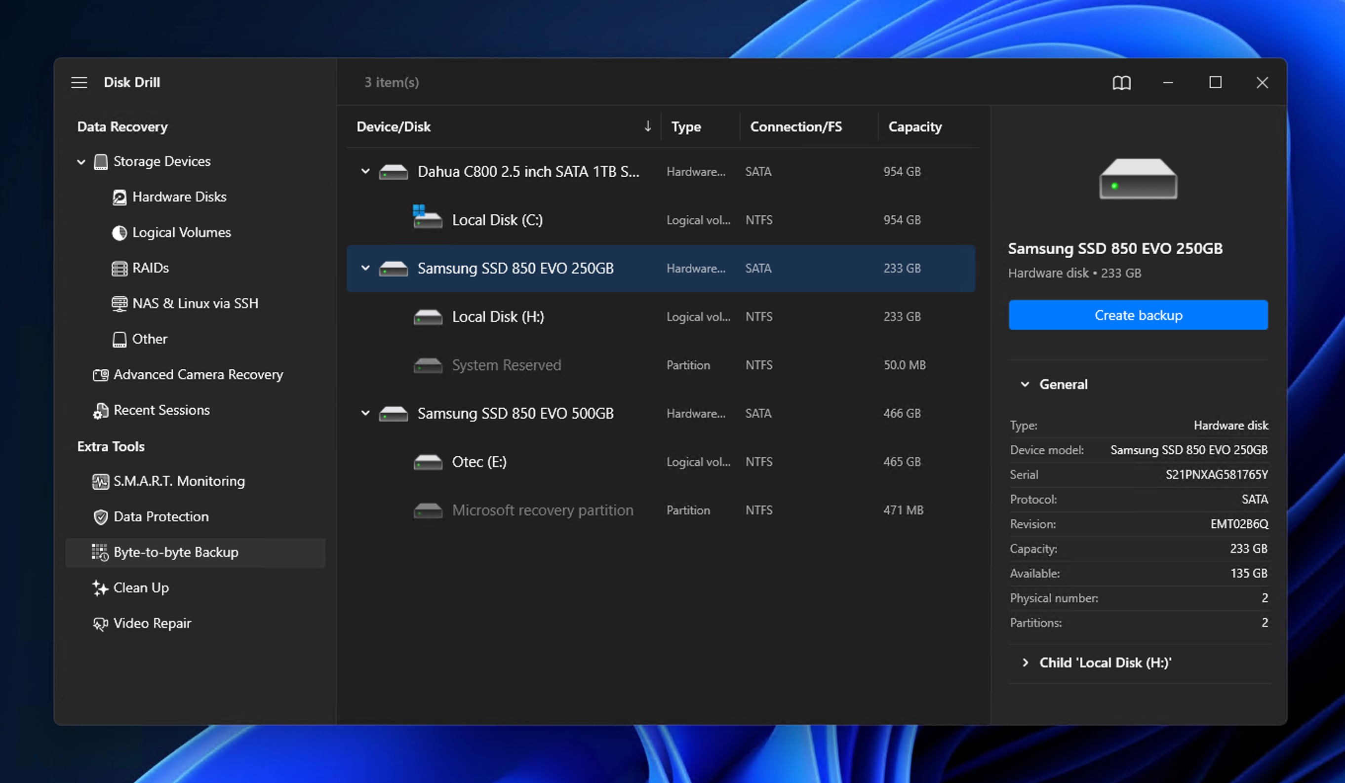 create backup disk drill disk selection