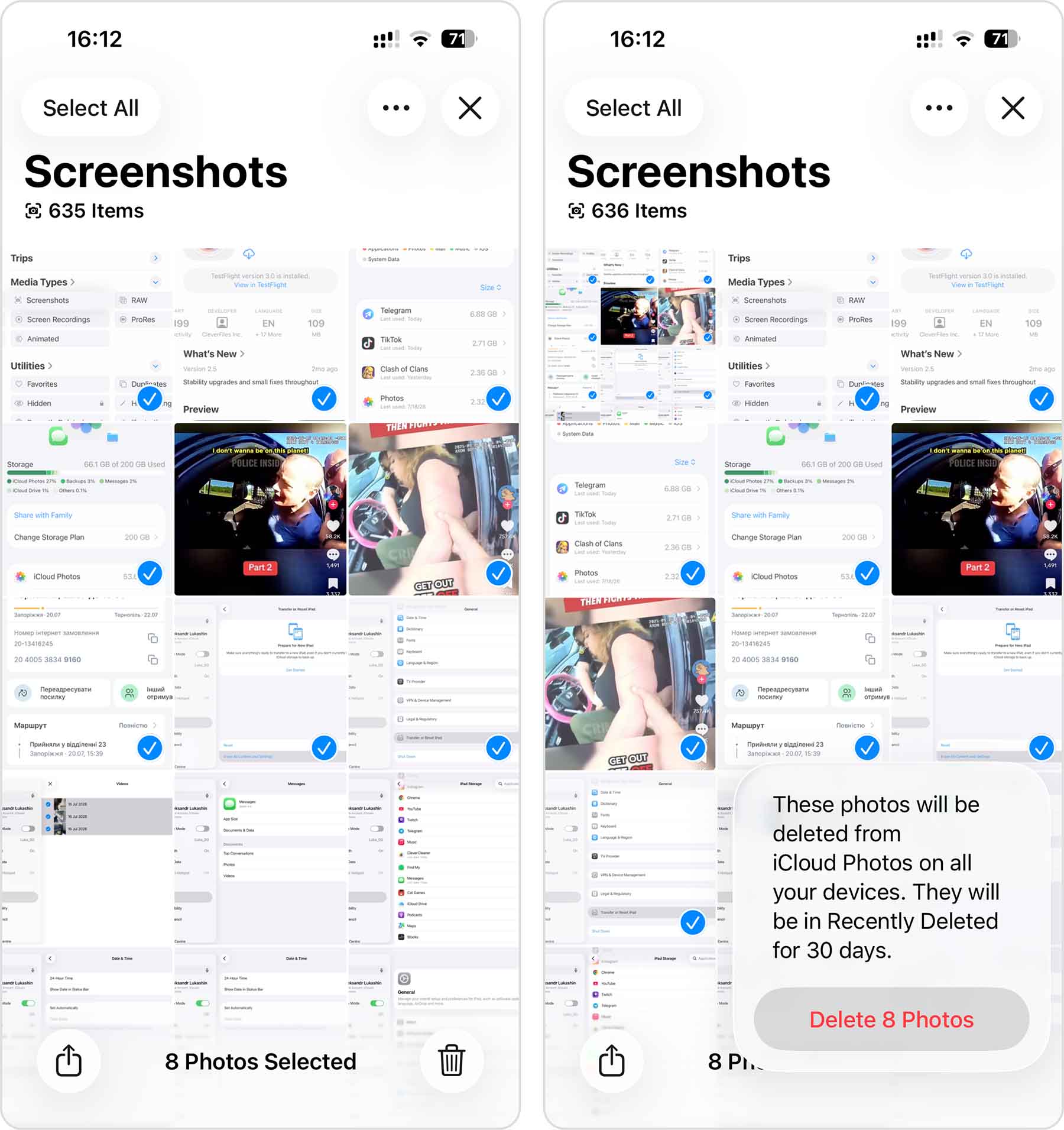 delete screenshots in iPhone photos app