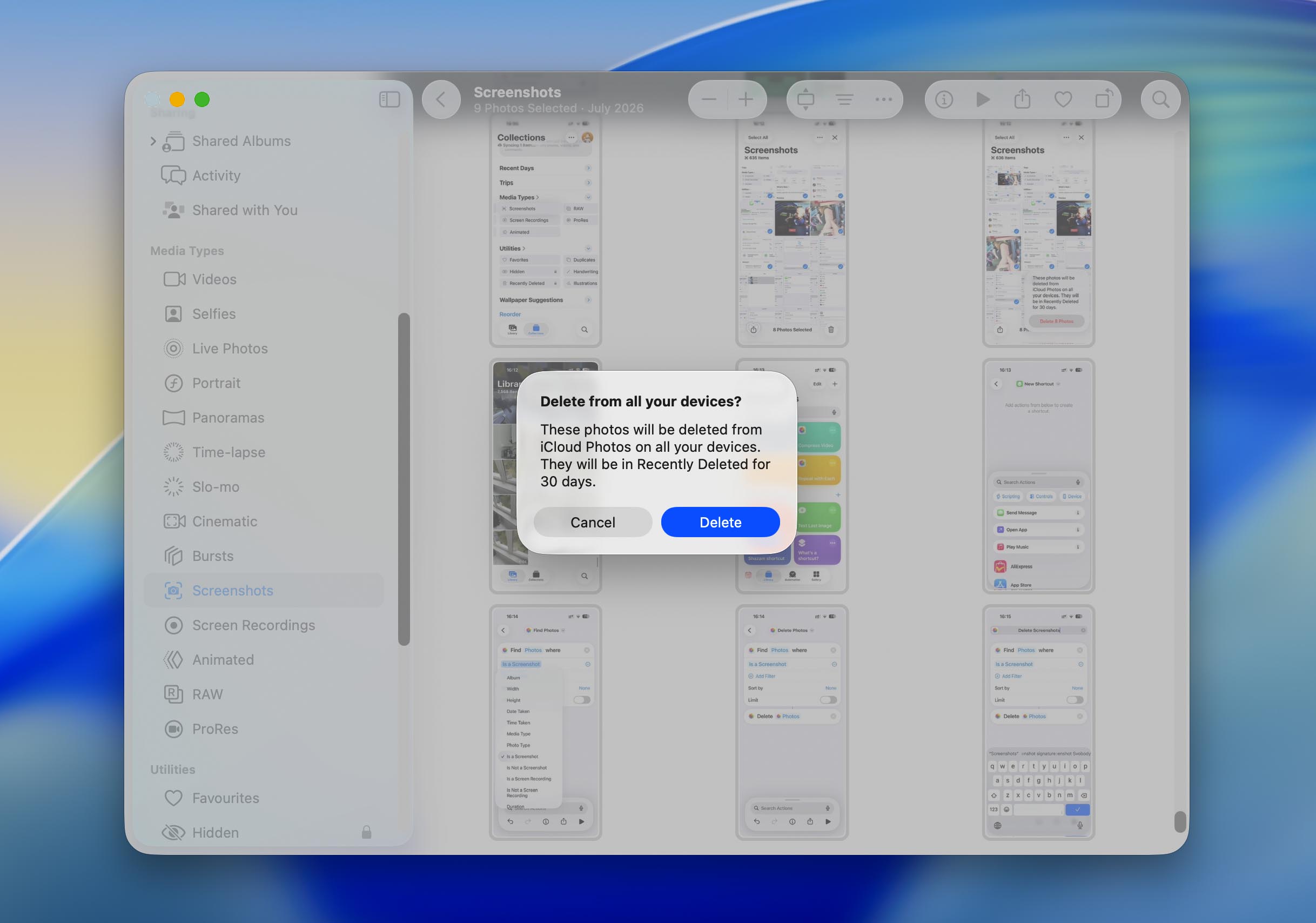 confirm screenshots deletion