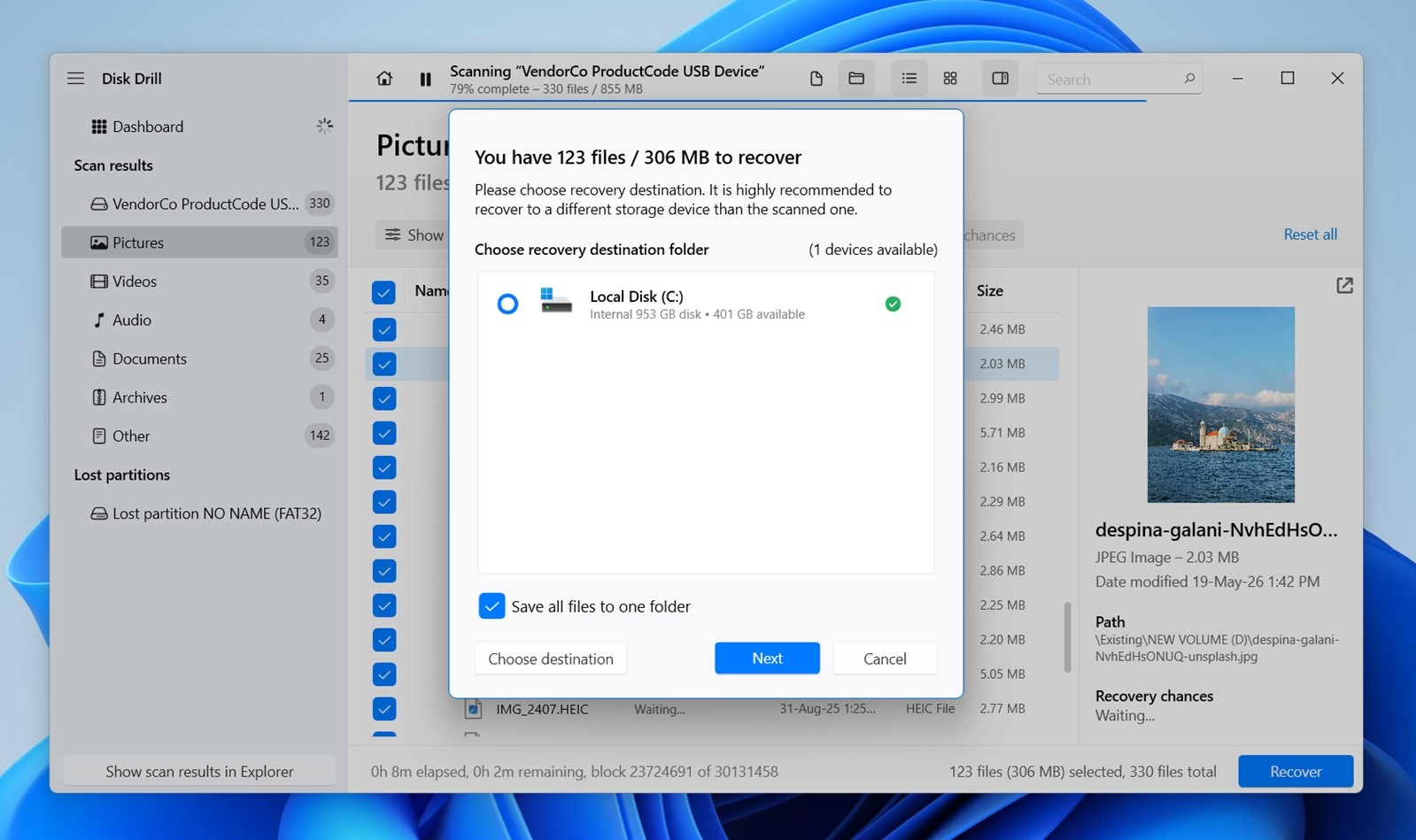 Choose save location for files