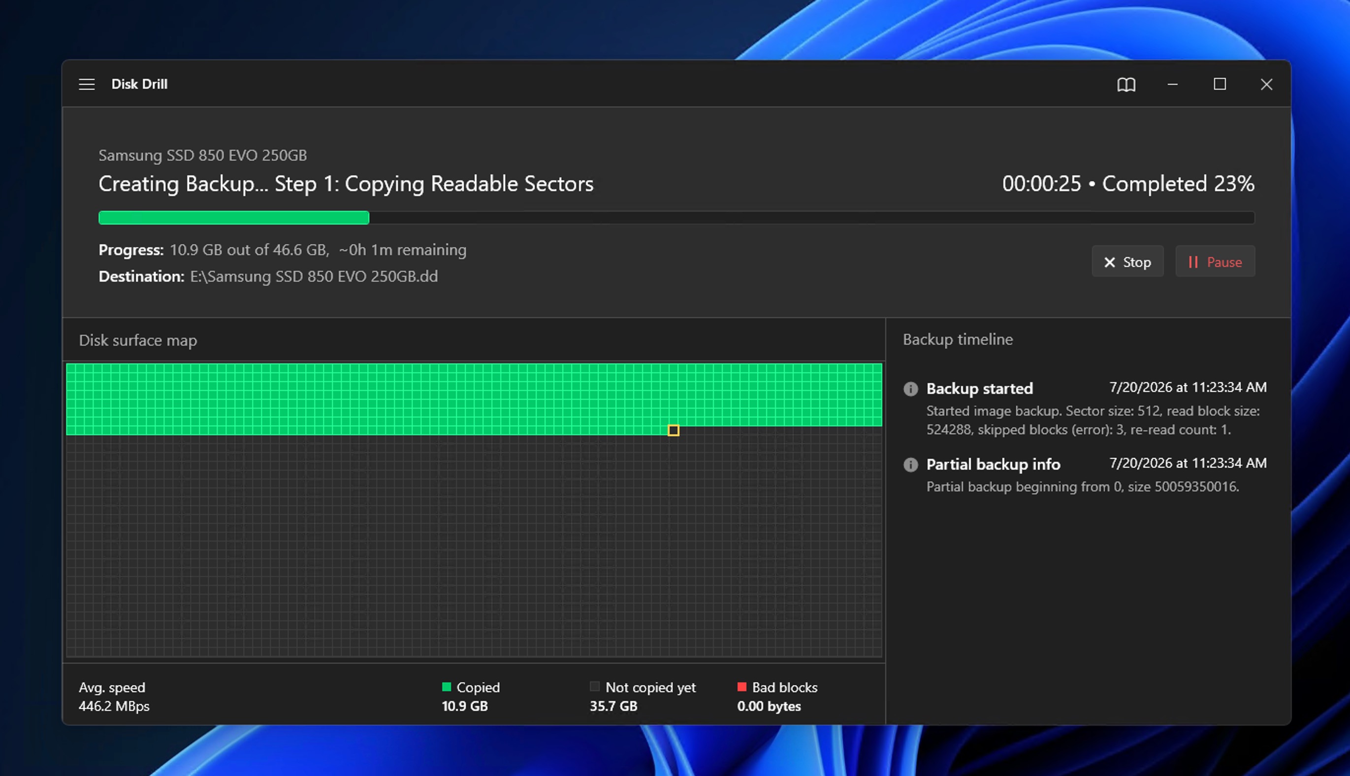 disk drill backup progress