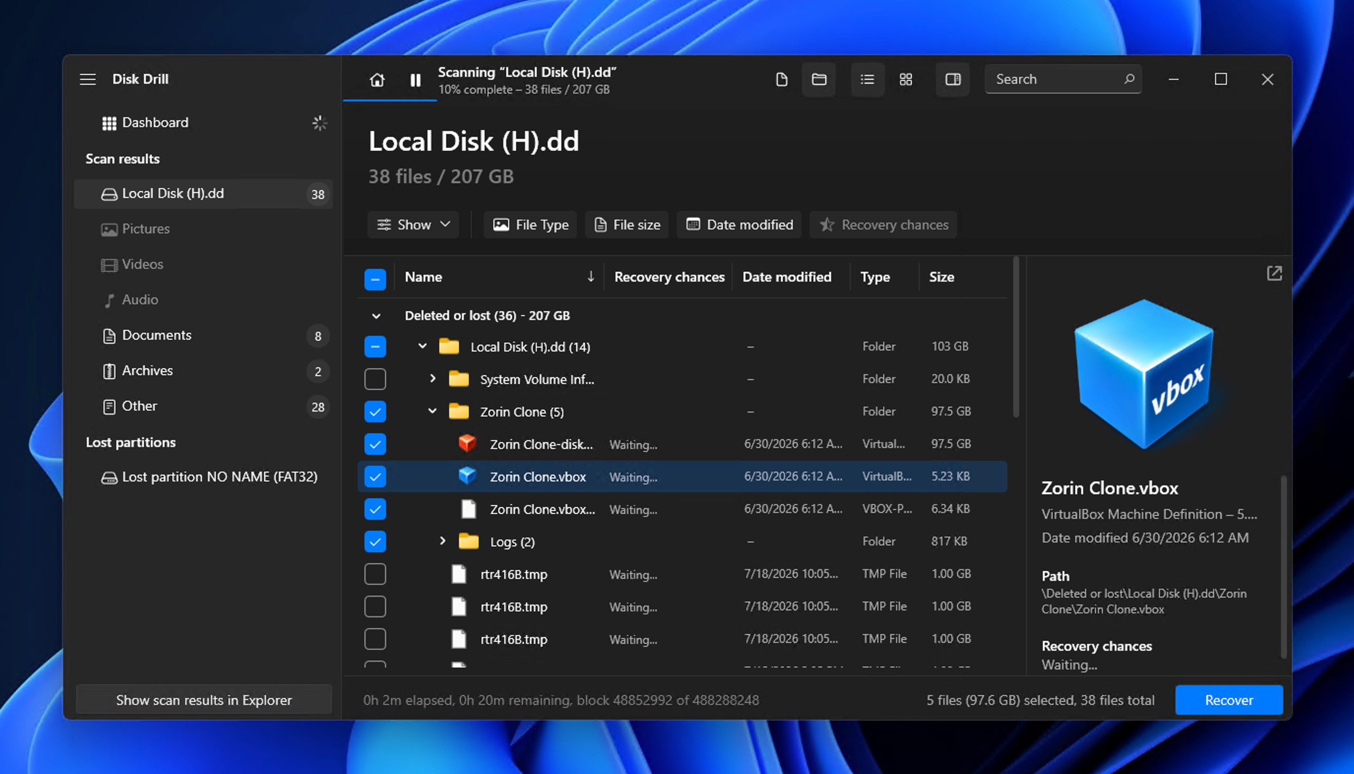 disk drill file selected