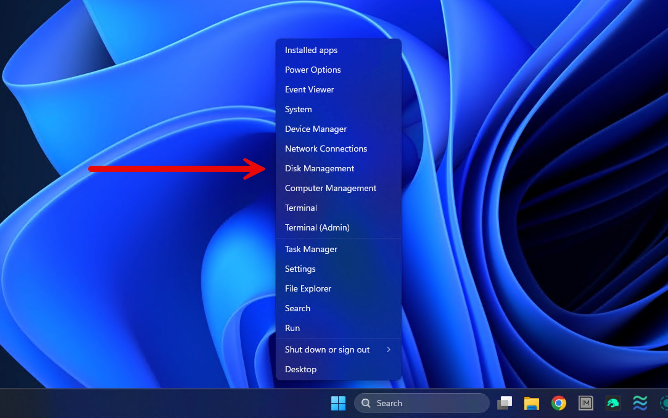 disk management option