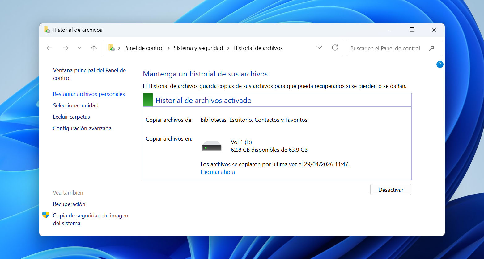 Restaurando archivos personales.