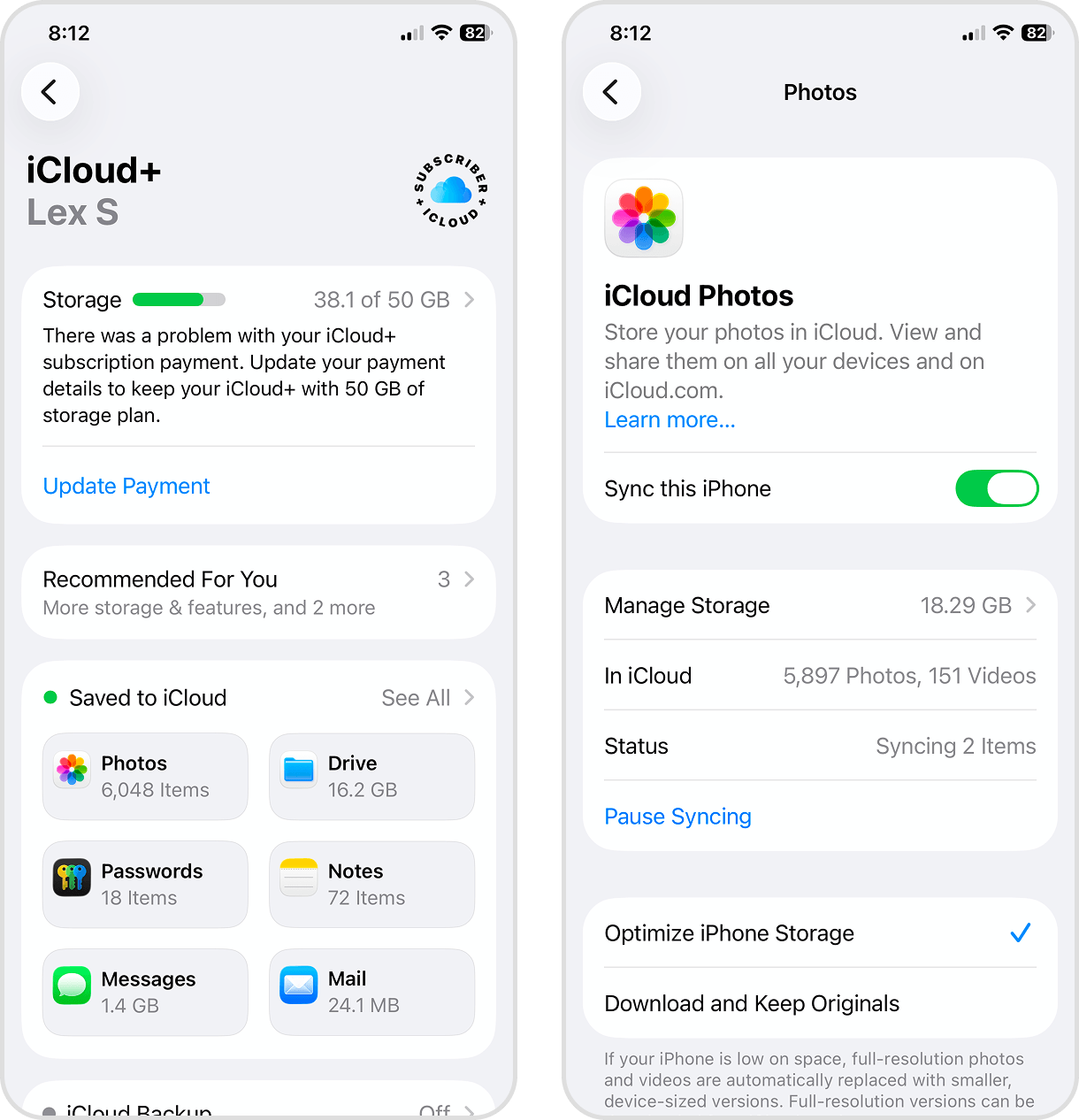 Activating sync and optimization features for iCloud Photos