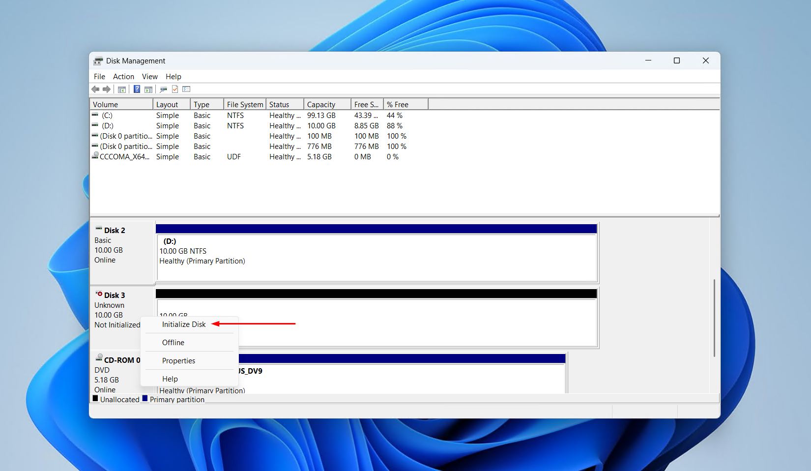 Initializing the disk.