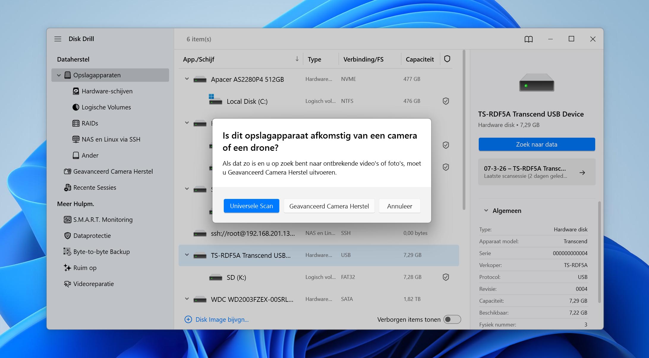Een type scan kiezen.