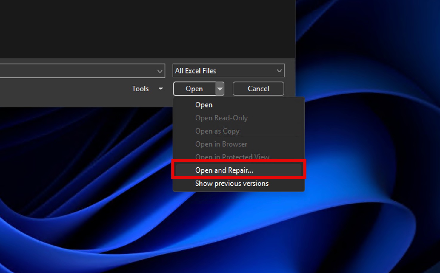open and repair excel