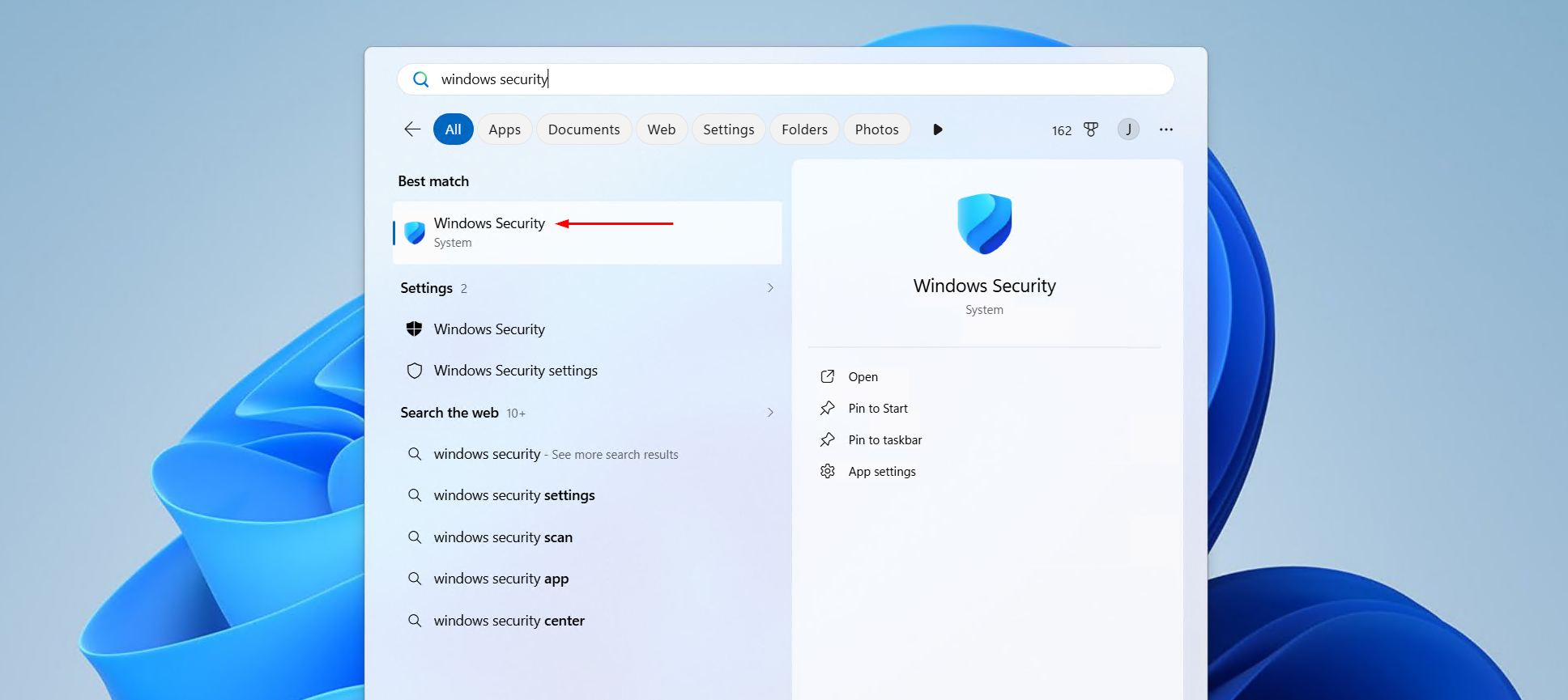 Opening Windows Security.