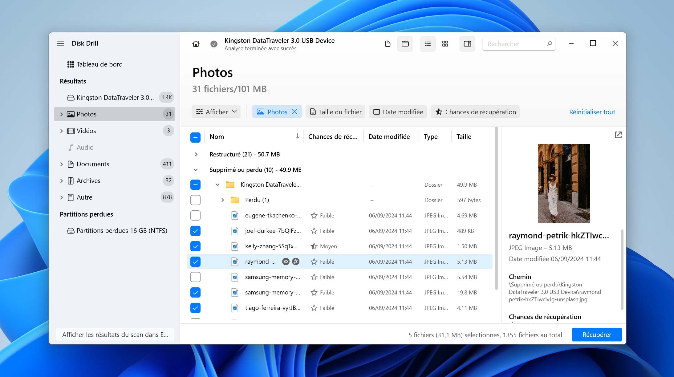 Fichier de perçage de disque sélectionné à partir d'une clé USB formatée