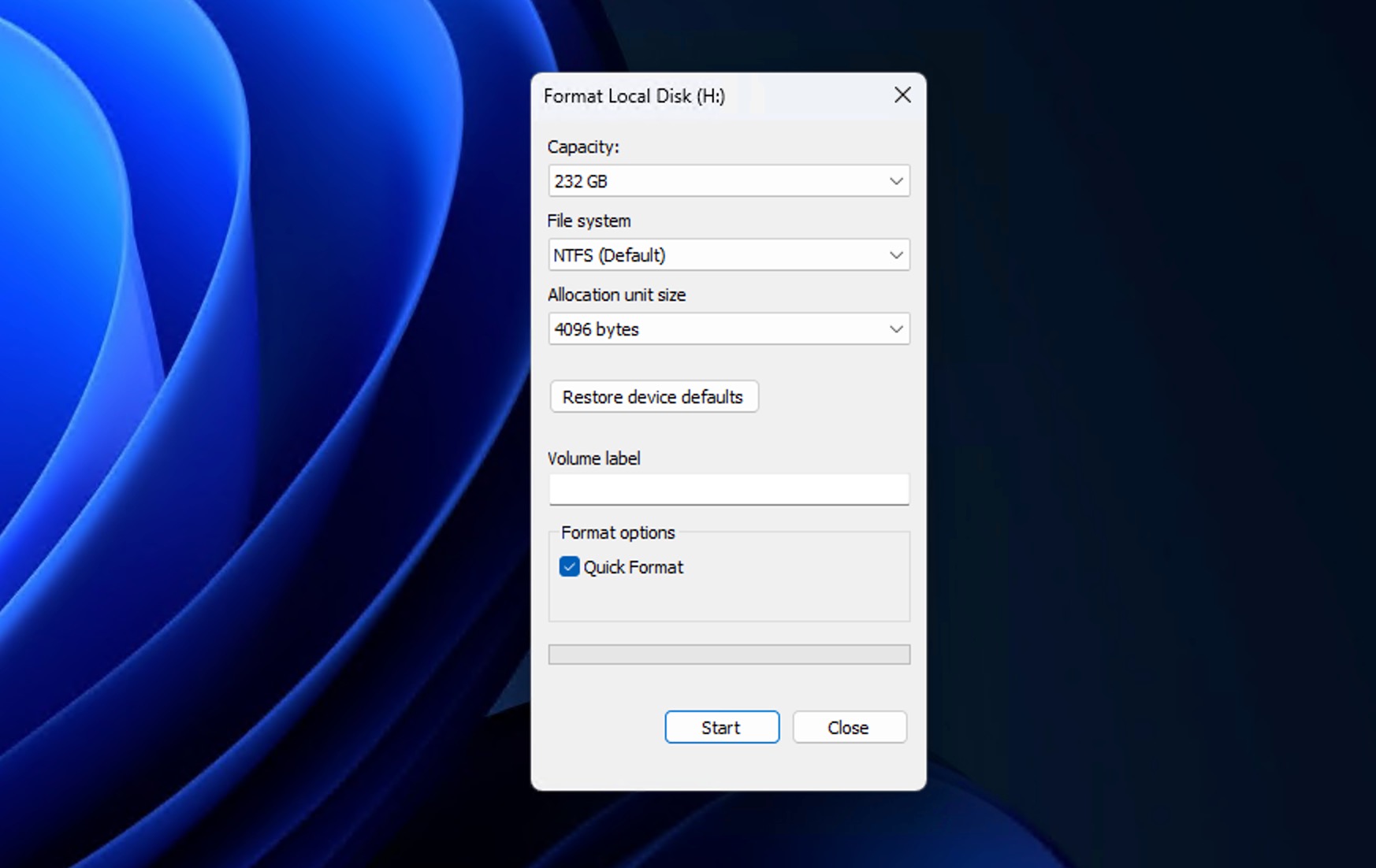 quick format on windows