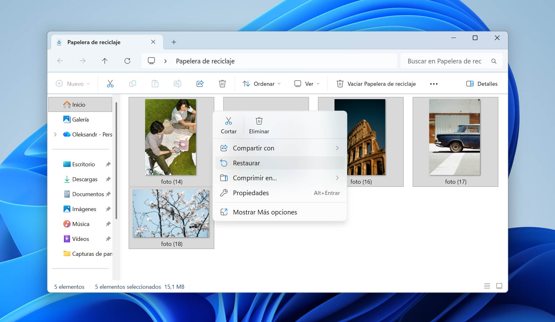 Restaurando los archivos seleccionados.