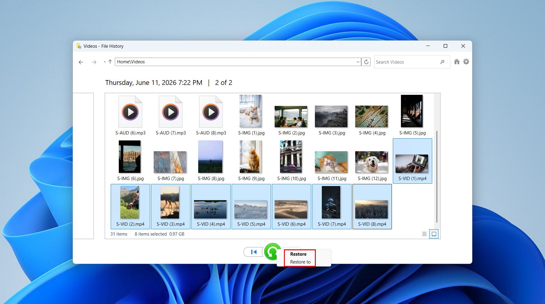 Restoring with File History.