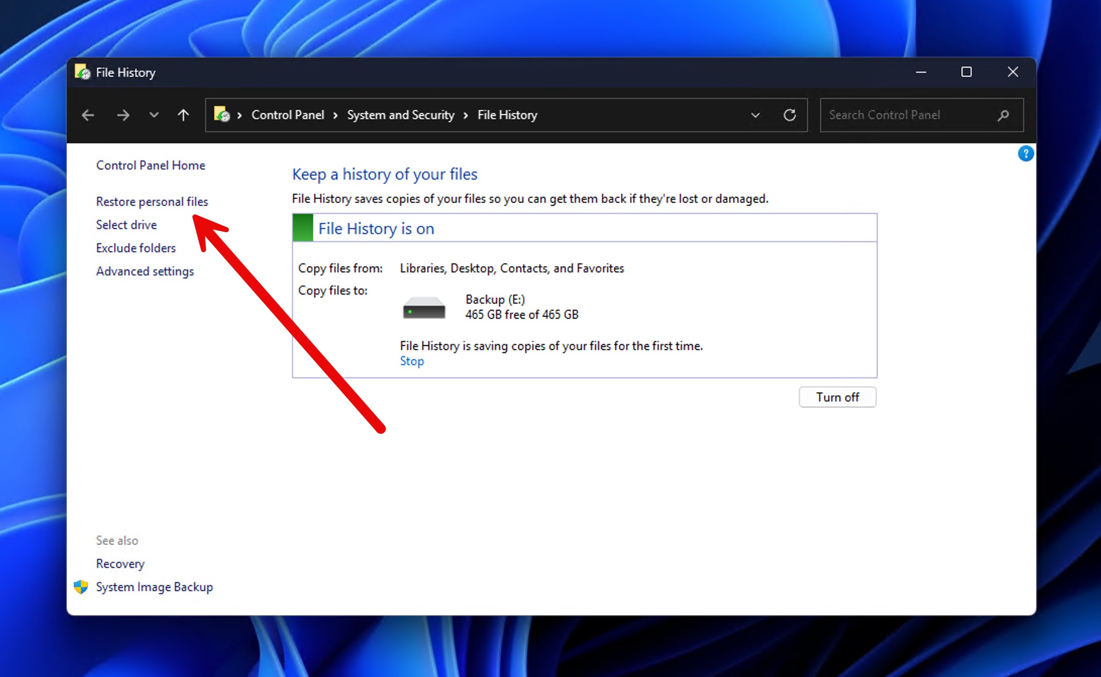 restore personal files file history