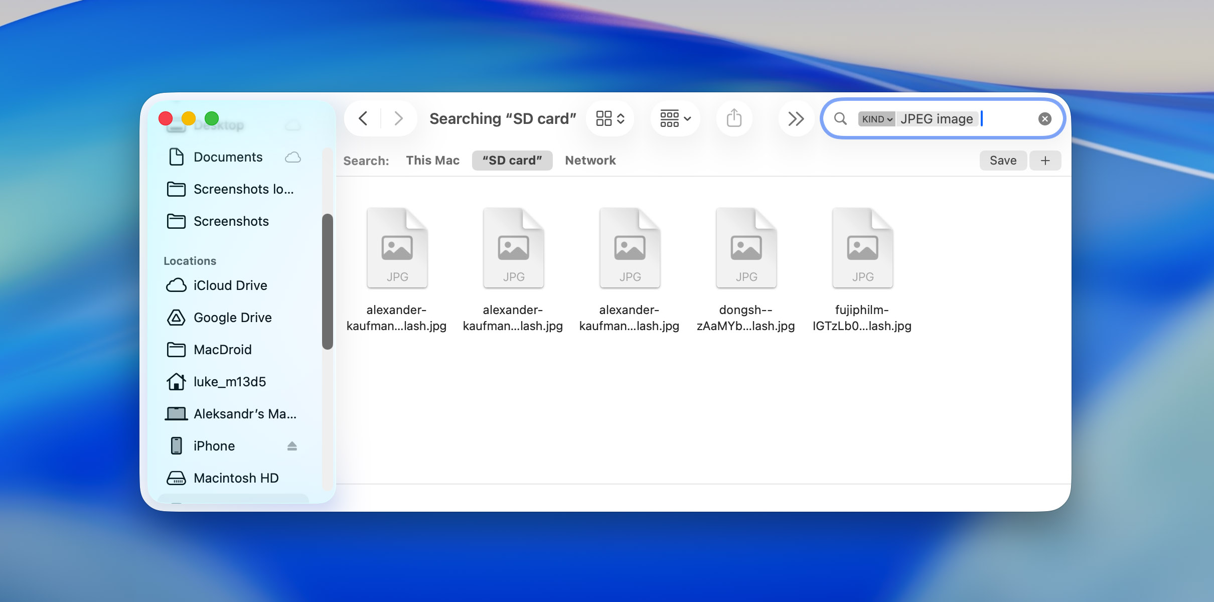 use search for find files on SD card