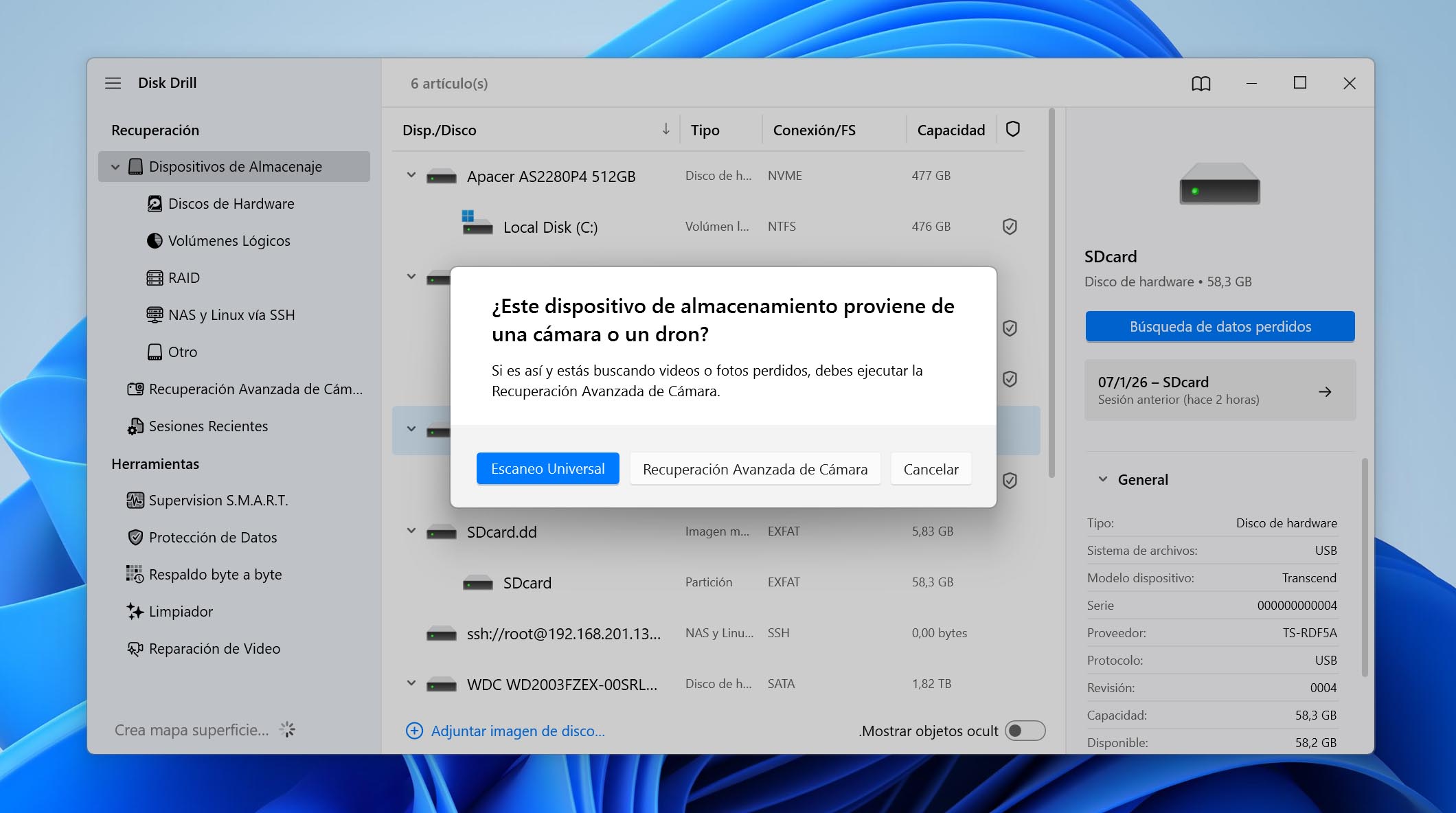 Eligiendo un tipo de escaneo.