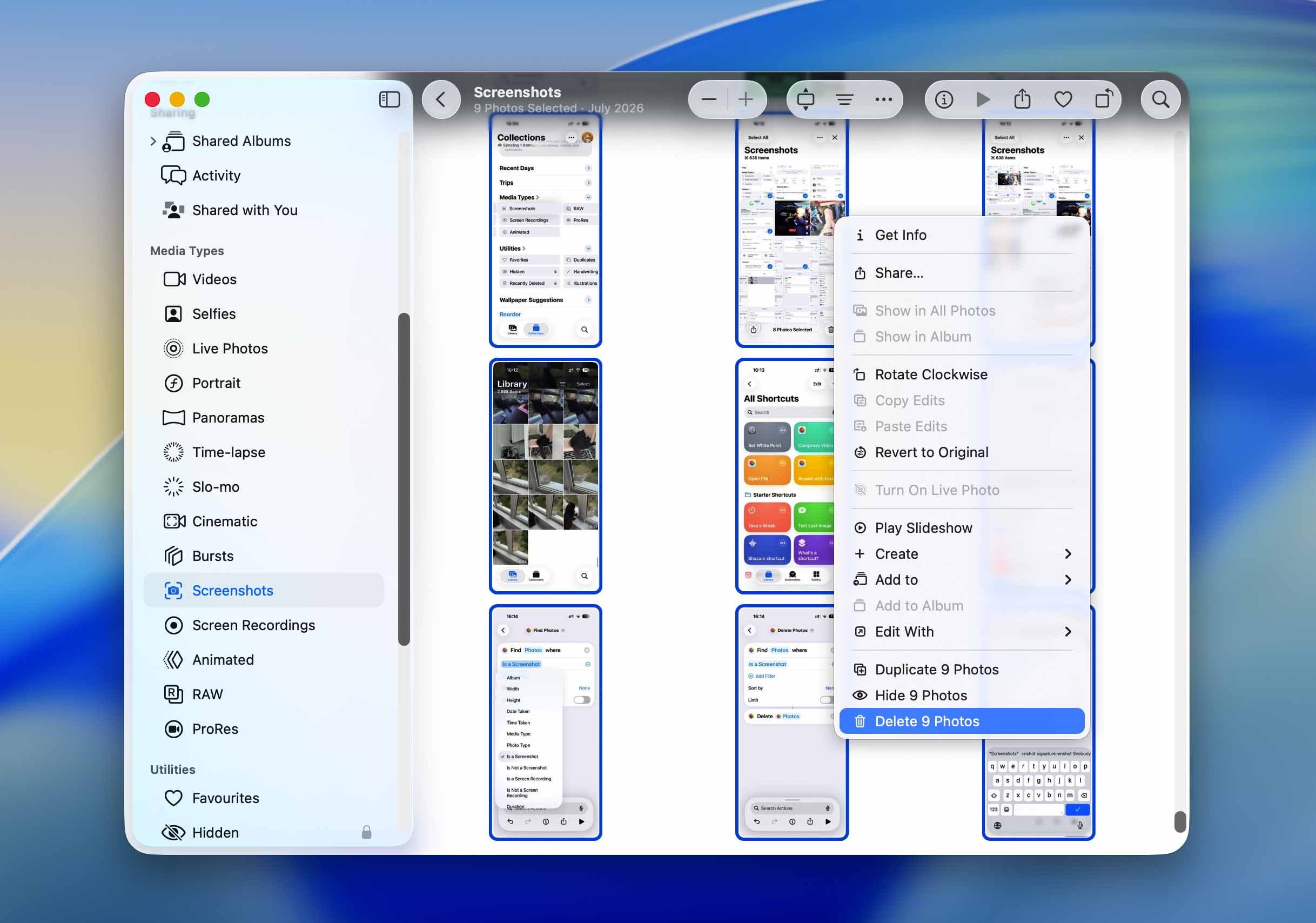 delete screenshots on mac