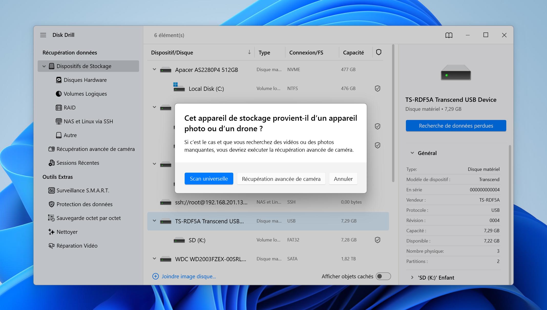 Sélection du type d'analyse.