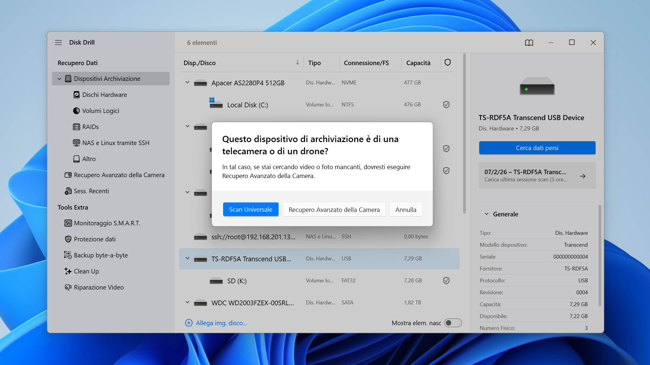 Scelta del tipo di scansione.