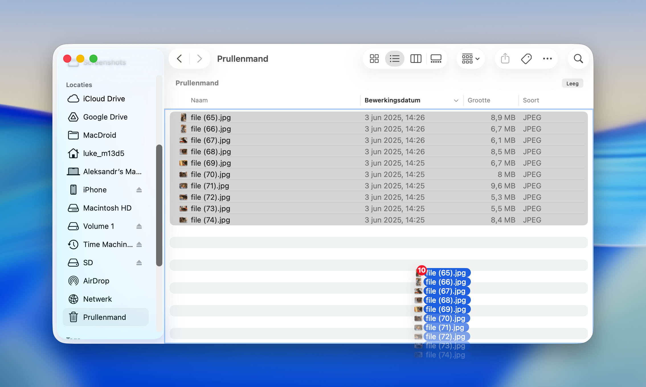 Bestanden slepen uit de Prullenmand op macOS.