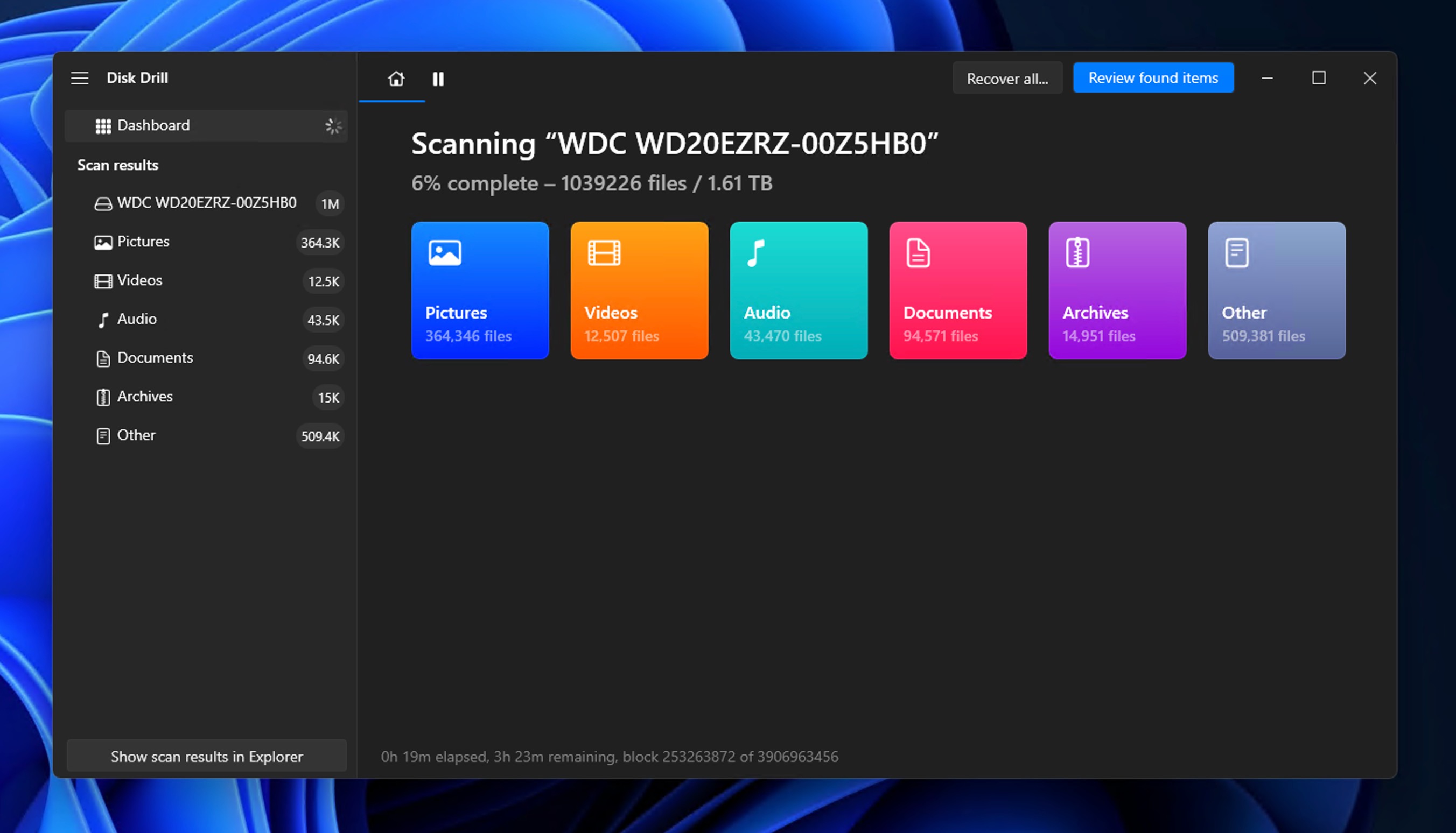 western digital scanning in progress
