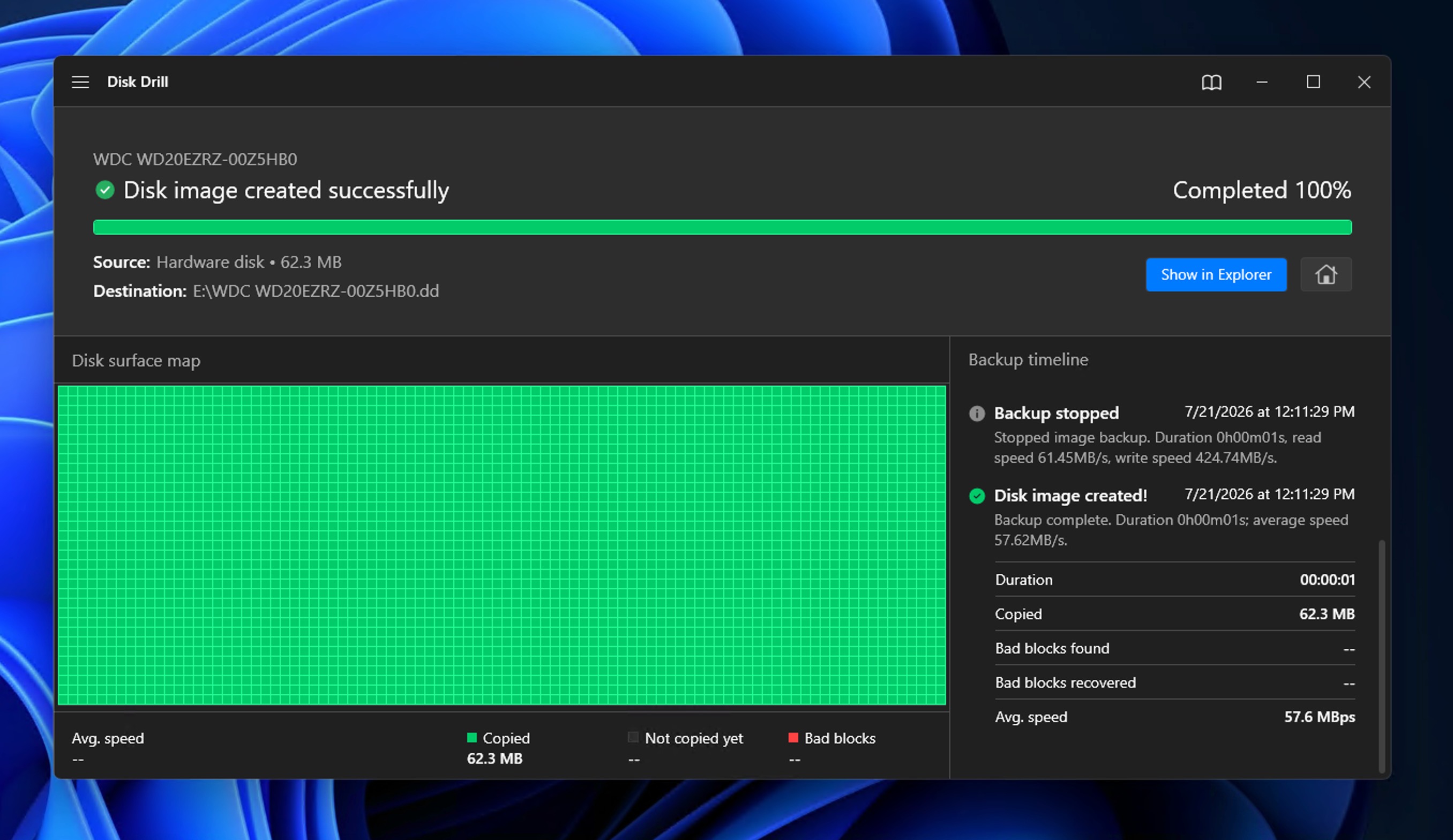 windows western digital backup process finished
