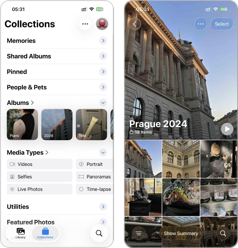 Collections tab in the iPhone Photos app.