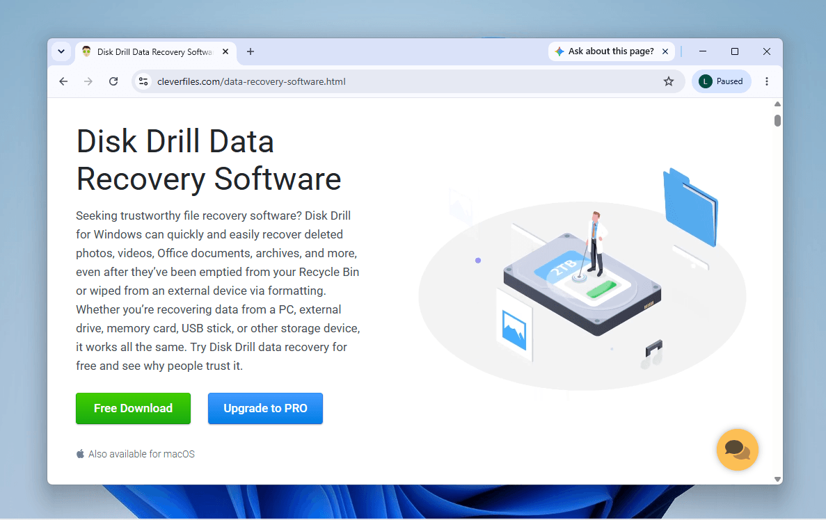 Official download page for the Disk Drill app