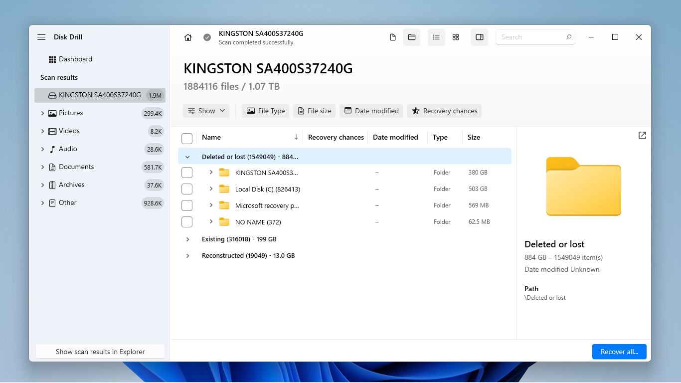 Viewing scan results in Disk Drill's file browser