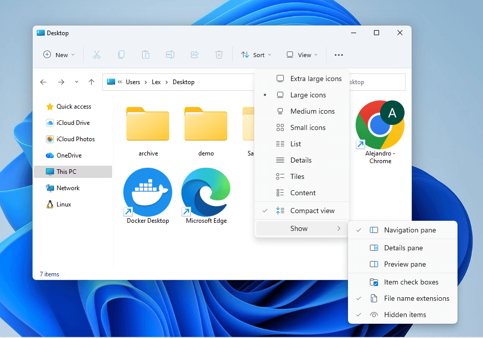 Changing the Hidden items setting in File Explorer