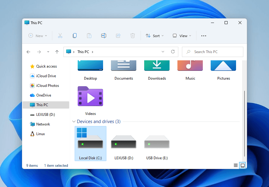 Selecting the Local Disk C directory in File Explorer