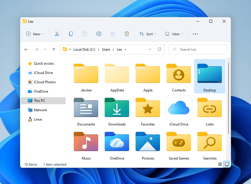 Selecting the Desktop folder in a user directory