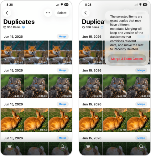 Merging duplicate photos in the Photos app
