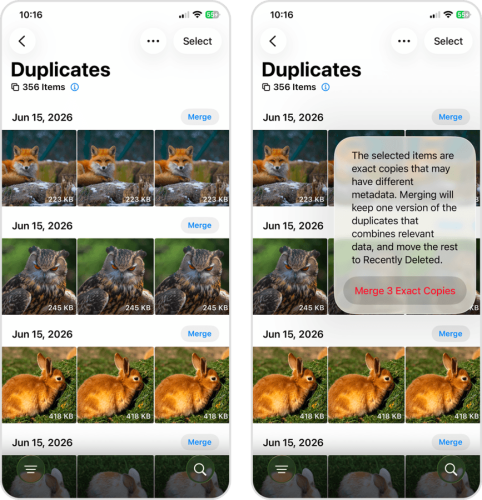 Merging duplicates in the Photos app