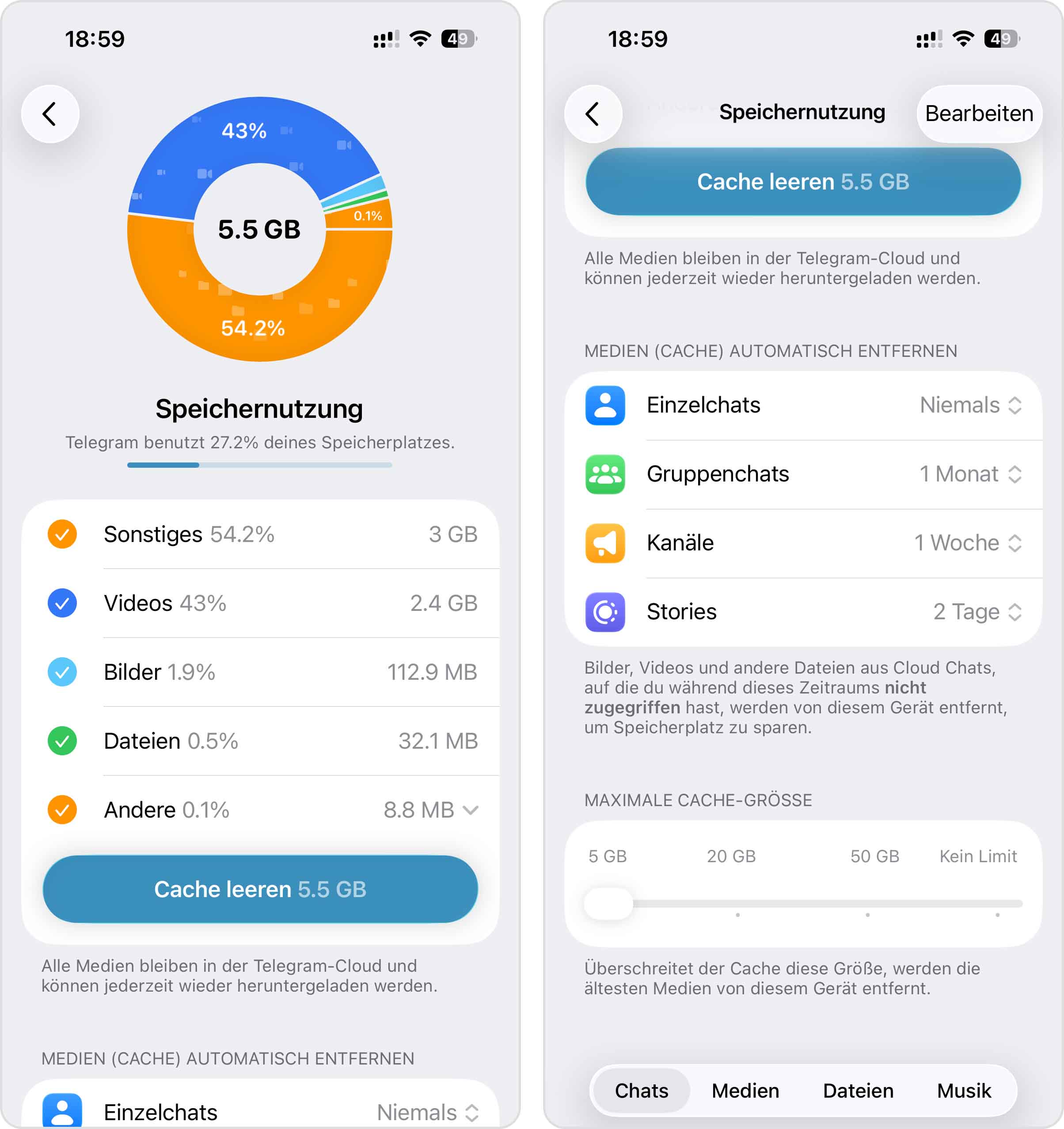 Telegram-App-Cache leeren