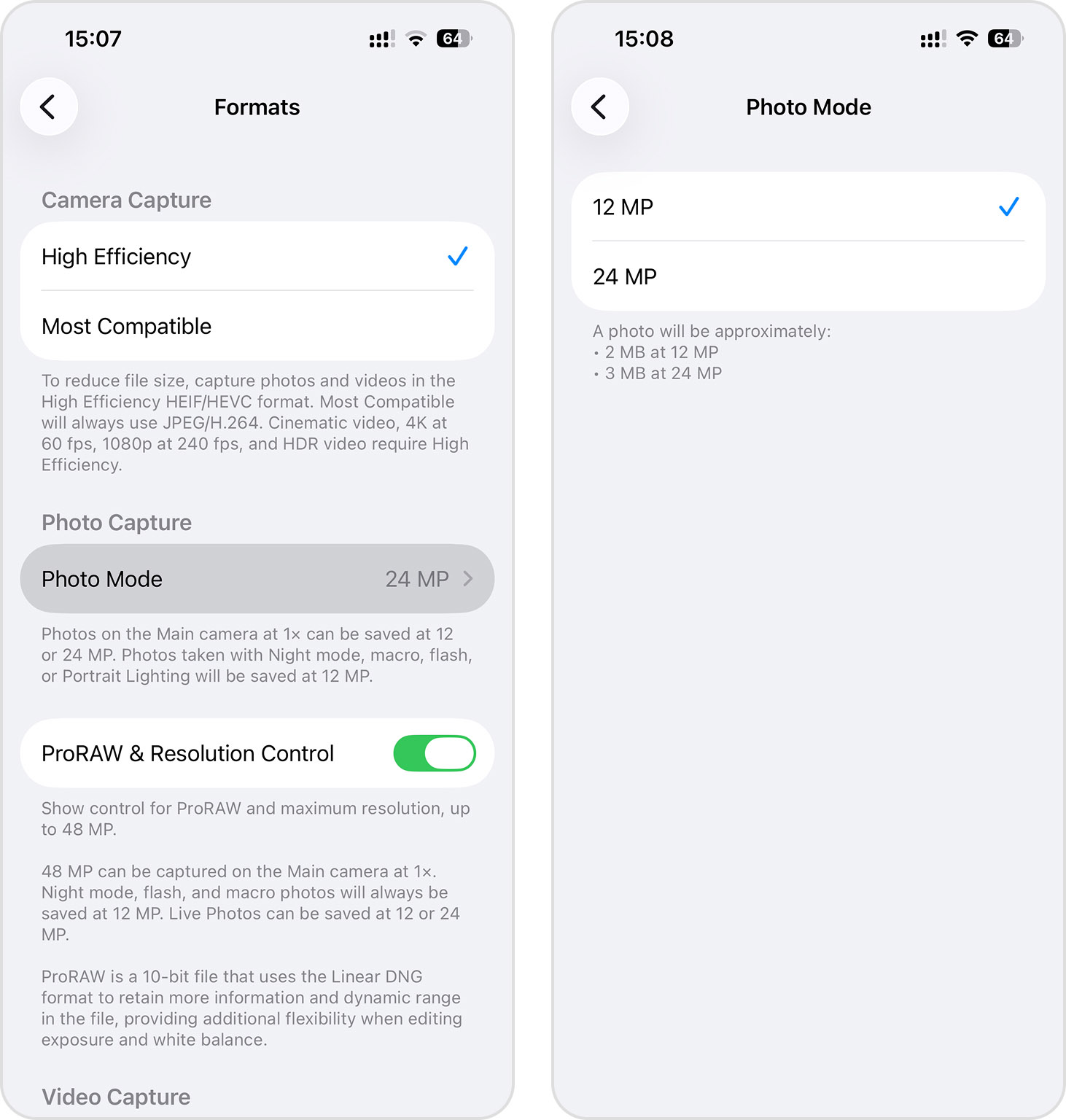 change megapixels in camera settings