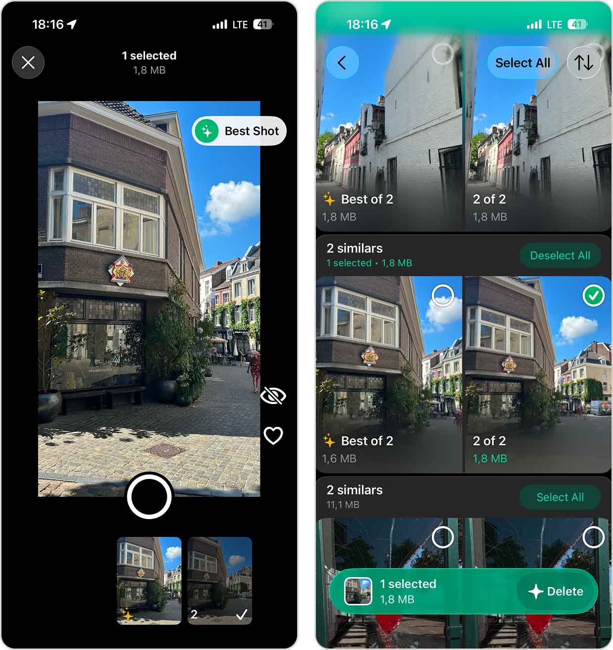 Selecting the Best Shot from a group of similar photos in Clever Cleaner.